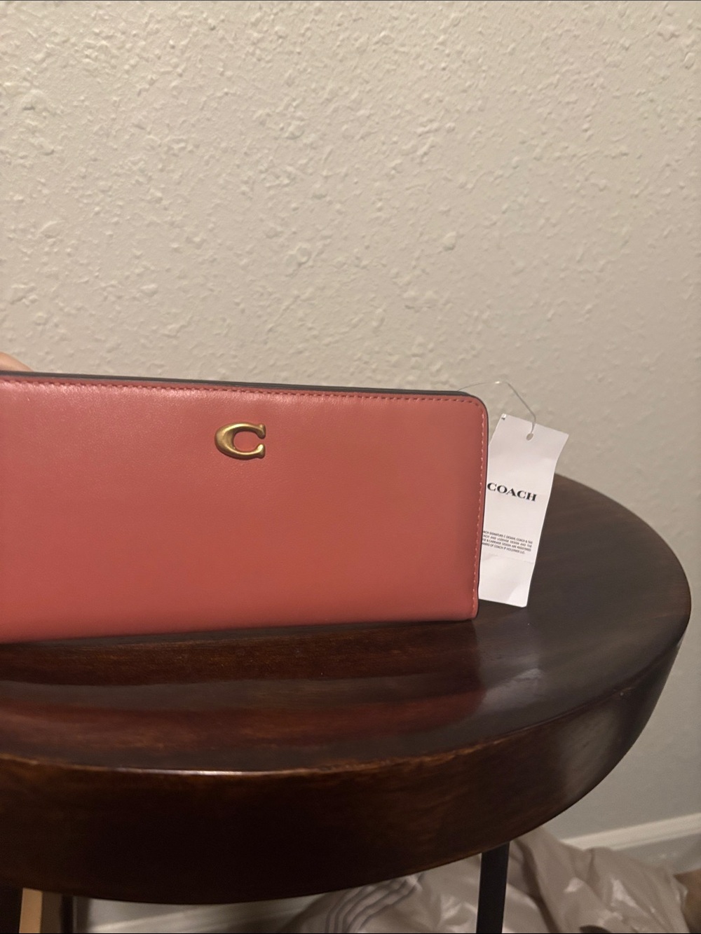 Coach Coral Pink Leather Zip Wallet with Gold 'C' Hardware